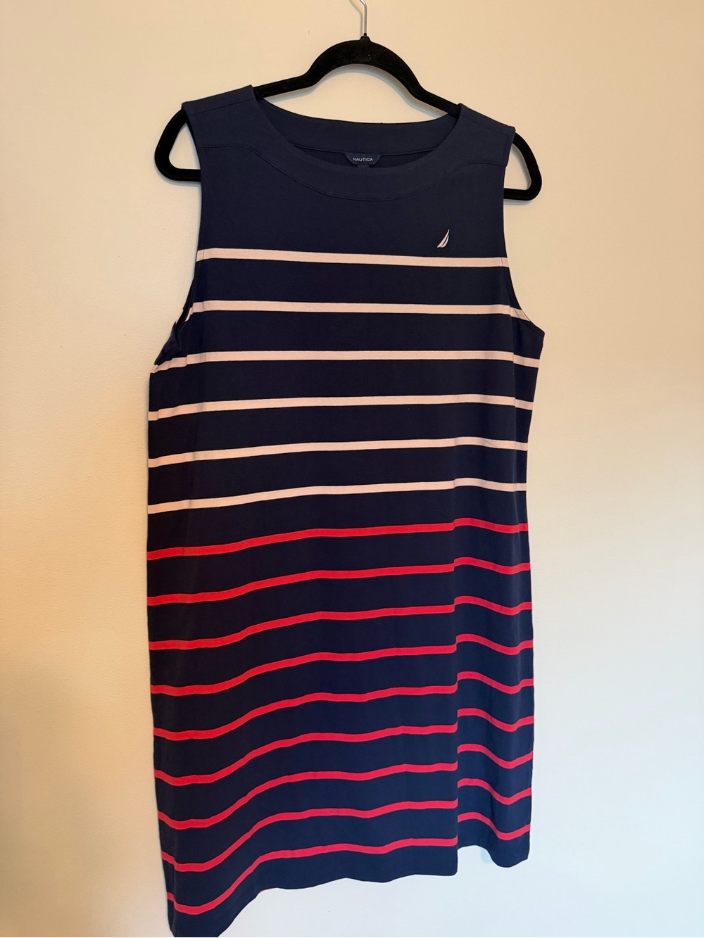 Nautica Navy Sleeveless Shift Dress with Pink and Red Stripes